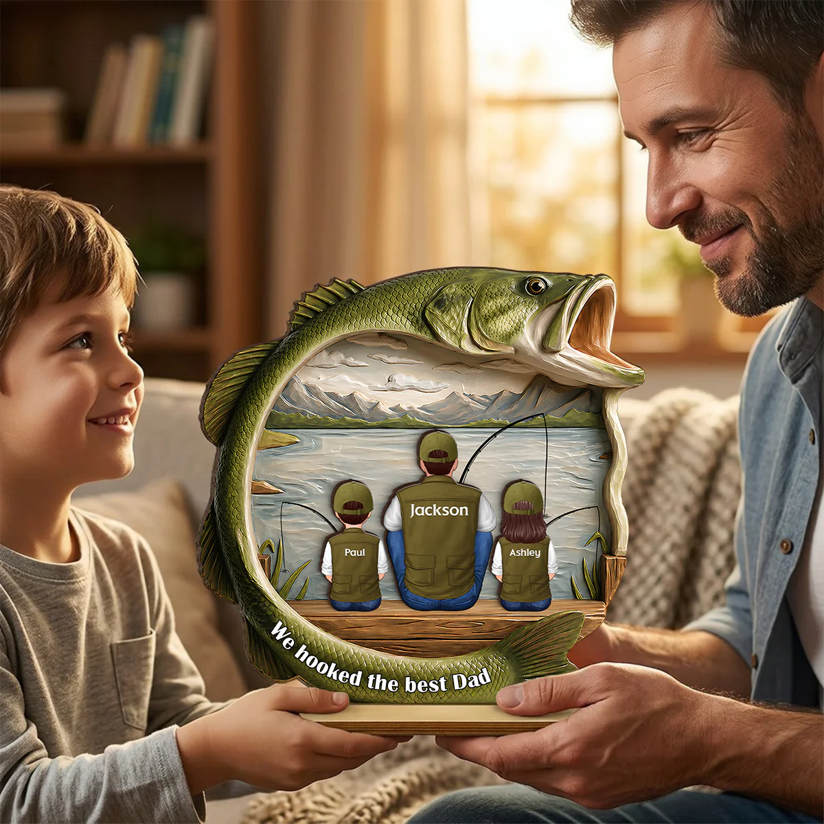Best Catch Ever Dad Fishing - Personalized 2-Layered Wooden Plaque - Heartfelt Gift For Fishing Dad, Gift For Husband - Image 2