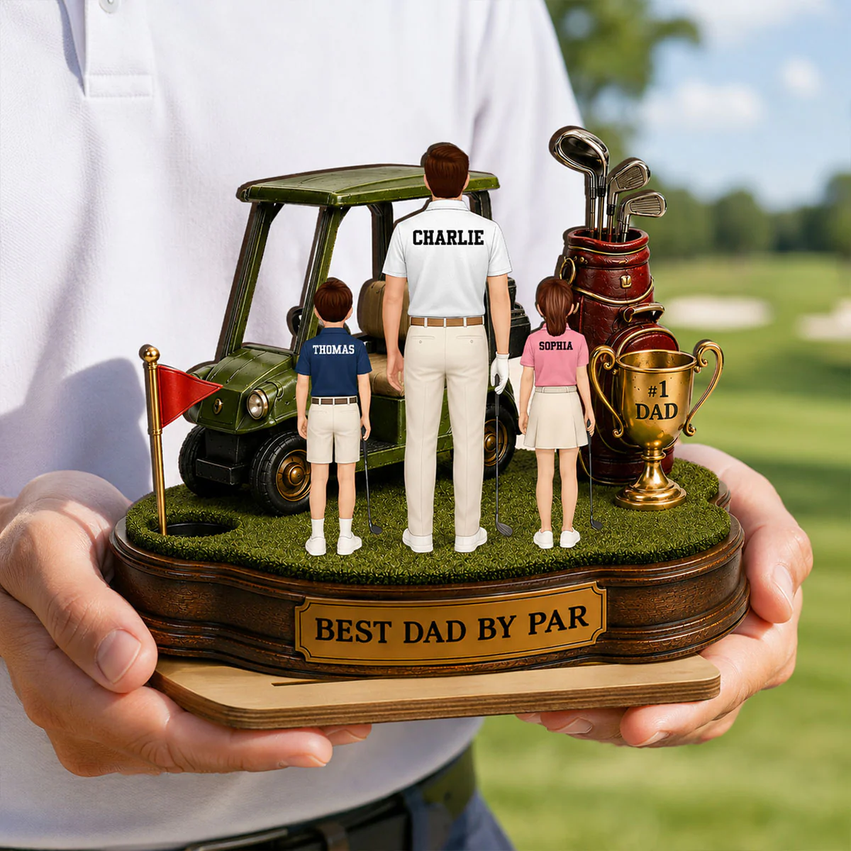 Best Dad By Par Golf Dad & Kids - Personalized 2-Layered Wooden Plaque -  Gift For Dad, Husband - Image 4