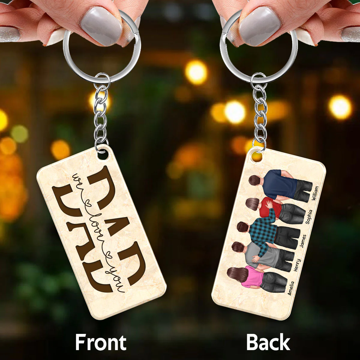 Best Dad Ever Back View Dad And Daughters Sons Personalized Acrylic Keychain - Image 3