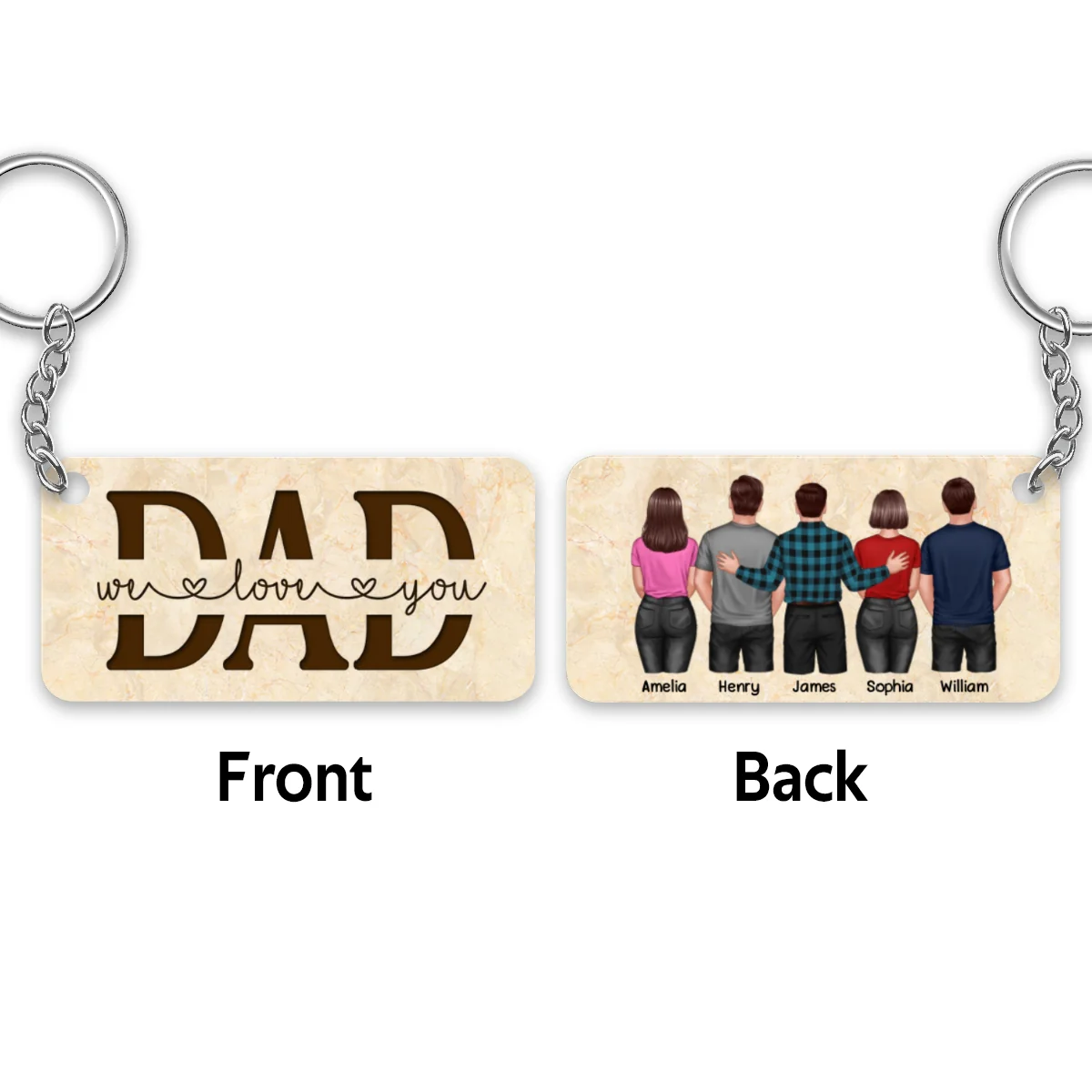 Best Dad Ever Back View Dad And Daughters Sons Personalized Acrylic Keychain - Image 4