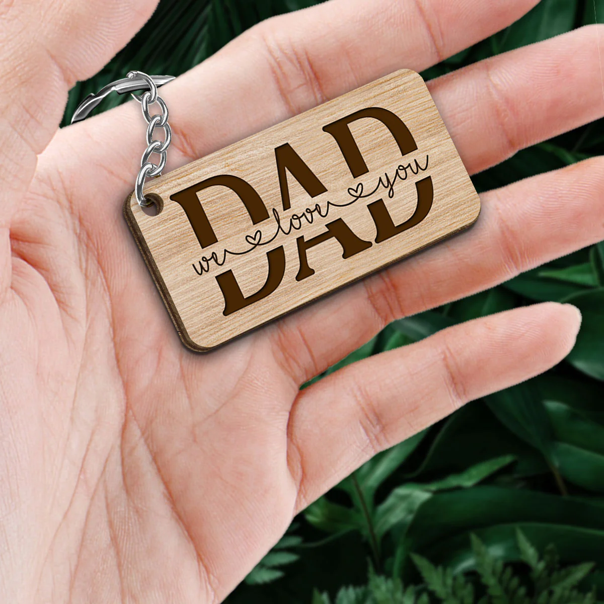 Best Dad Ever Back View Dad And Daughters Sons Personalized Wooden Keychain - Image 2
