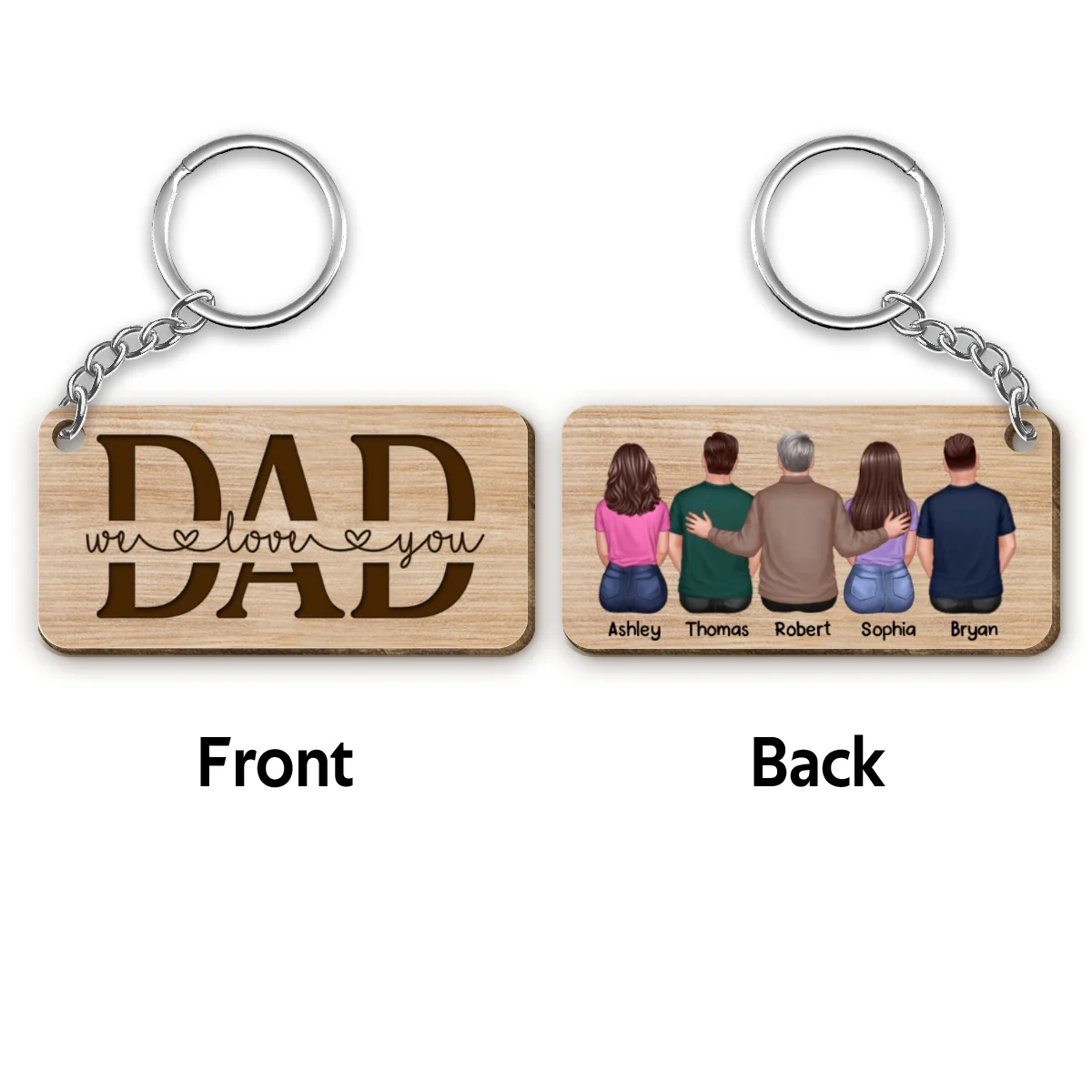 Best Dad Ever Back View Dad And Daughters Sons Personalized Wooden Keychain - Image 4