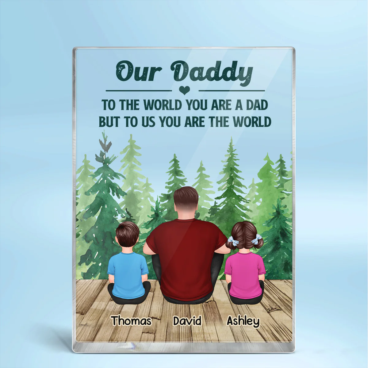 Best Dad Ever Back View Kids Dogs Cats Forest Personalized Rectangle Acrylic Block Plaque - Image 2