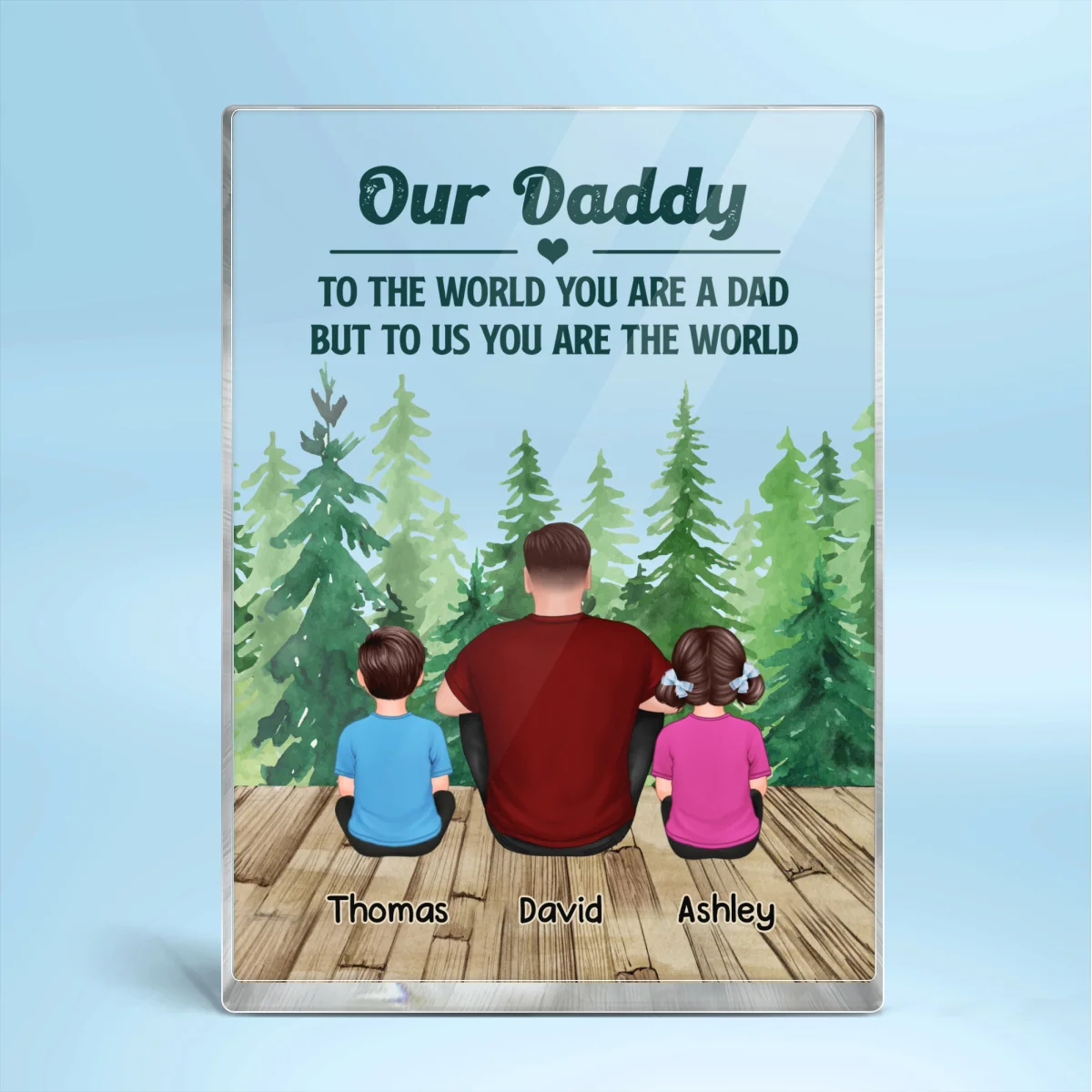 Best Dad Ever Back View Kids Dogs Cats Forest Personalized Rectangle Acrylic Block Plaque - Image 4