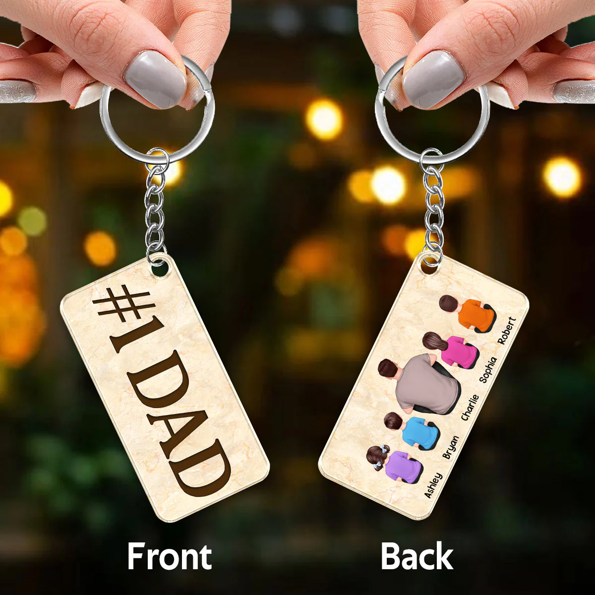 Best Dad Ever Back View Man Kids Dog Cat Personalized Acrylic Keychain - Image 3