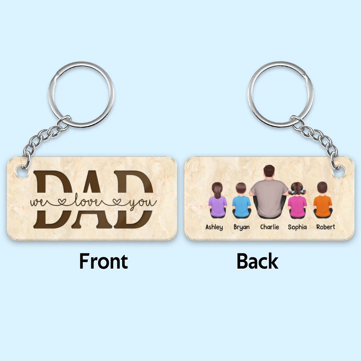 Best Dad Ever Back View Man Kids Dog Cat Personalized Acrylic Keychain - Image 4