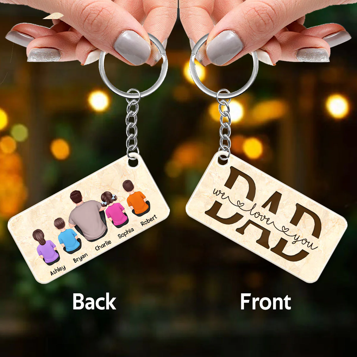 Best Dad Ever Back View Man Kids Dog Cat Personalized Acrylic Keychain - Image 3