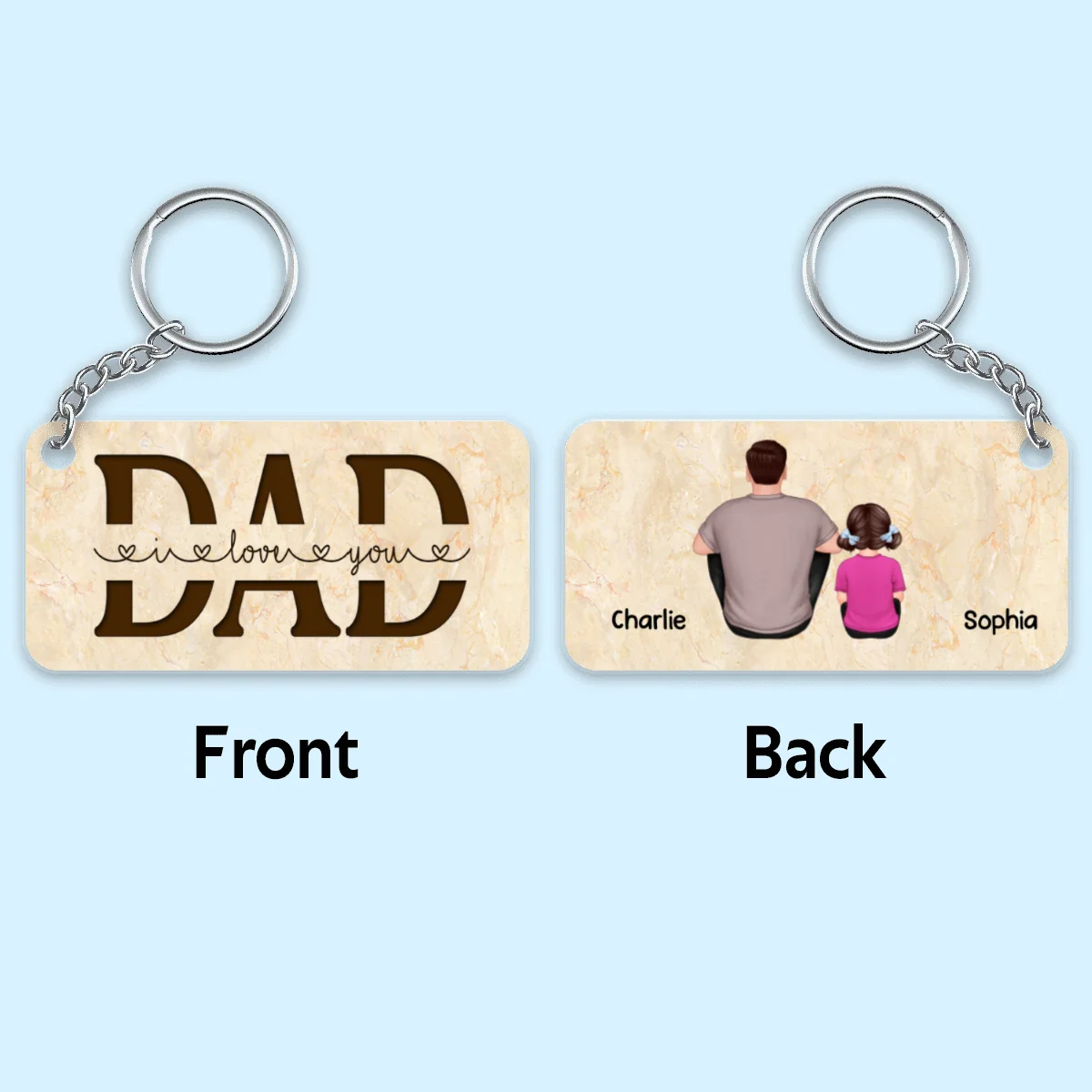 Best Dad Ever Back View Man Kids Dog Cat Personalized Acrylic Keychain - Image 4