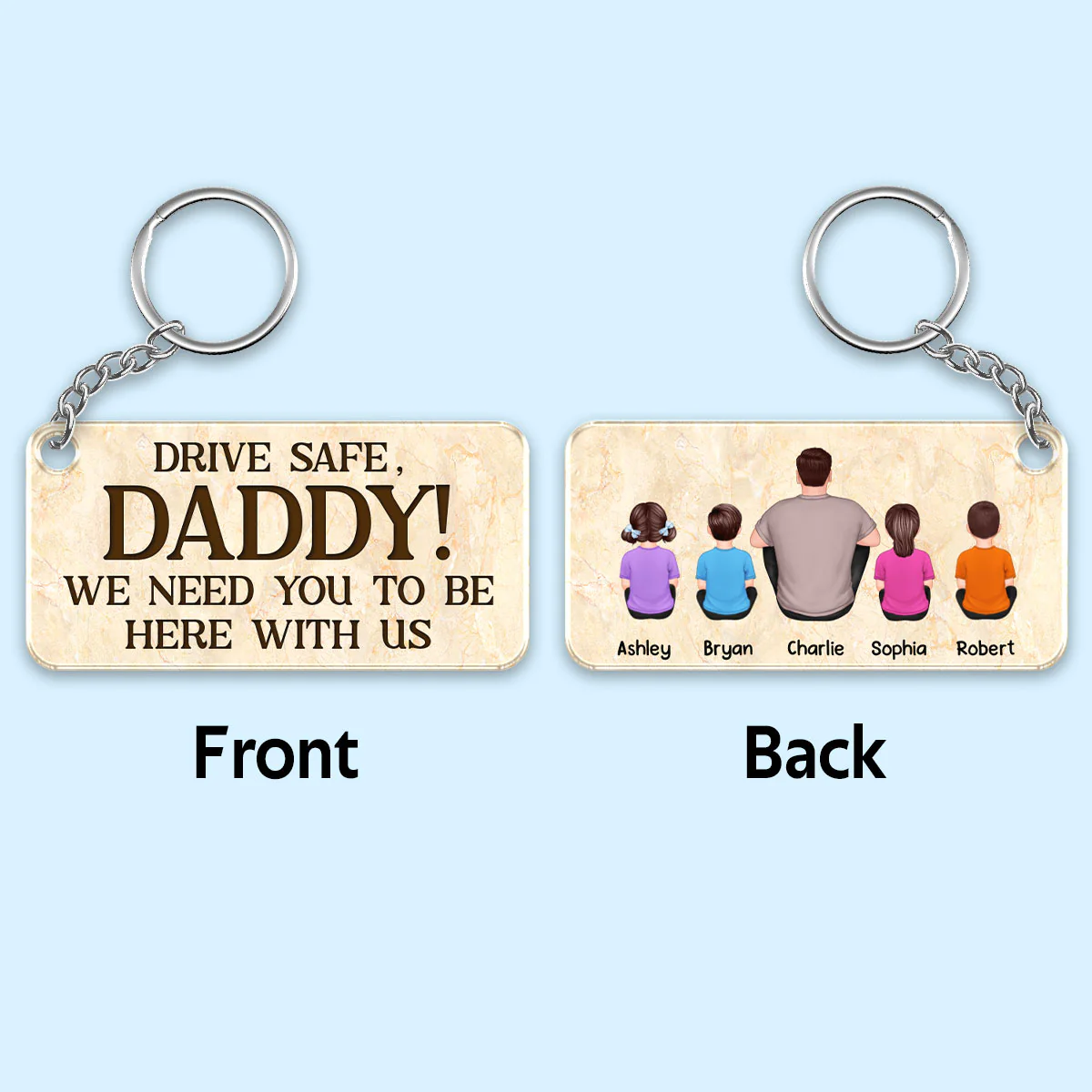 Best Dad Ever Back View Man Kids Dog Cat Personalized Acrylic Keychain