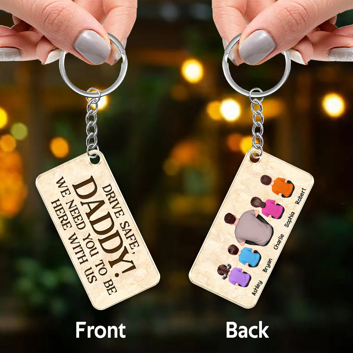 Best Dad Ever Back View Man Kids Dog Cat Personalized Acrylic Keychain - Image 3