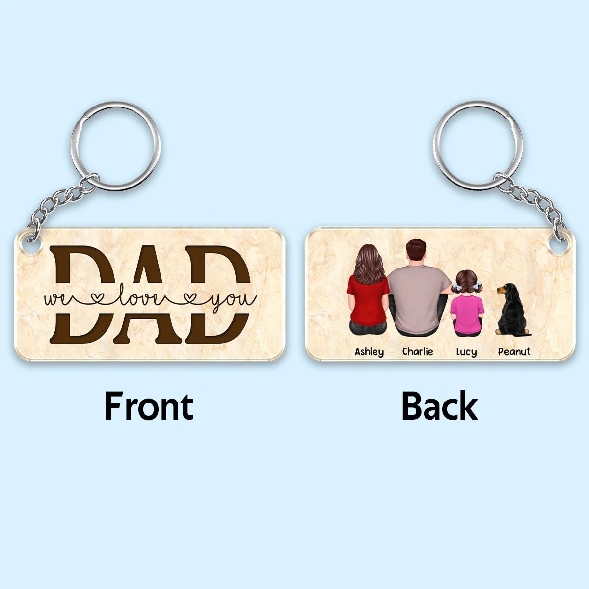 Best Dad Ever Back View Man Kids Dog Cat Personalized Acrylic Keychain