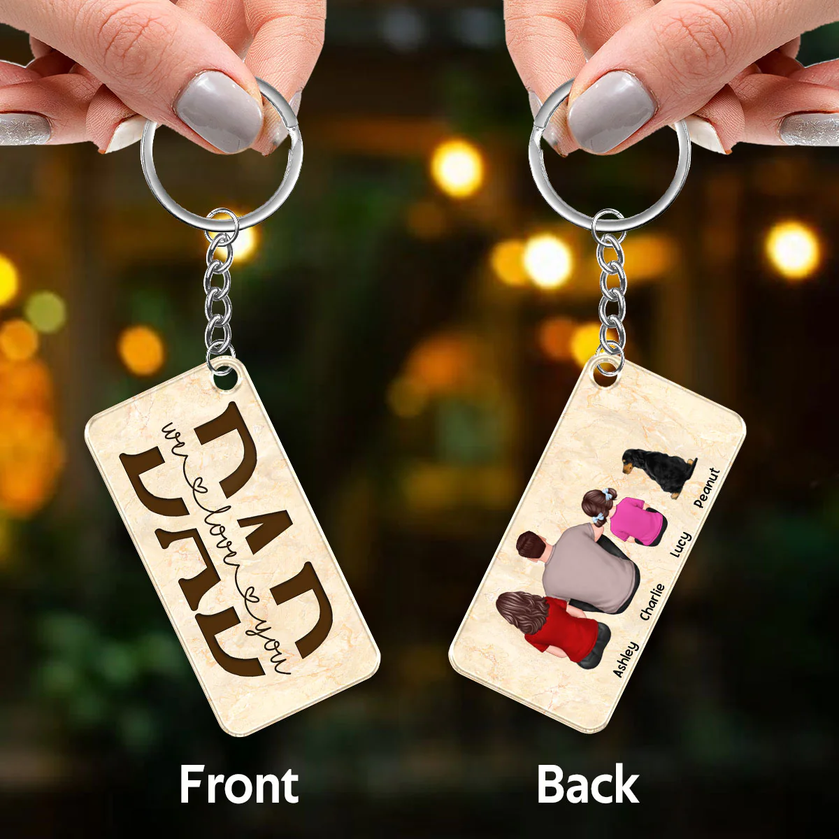 Best Dad Ever Back View Man Kids Dog Cat Personalized Acrylic Keychain - Image 3