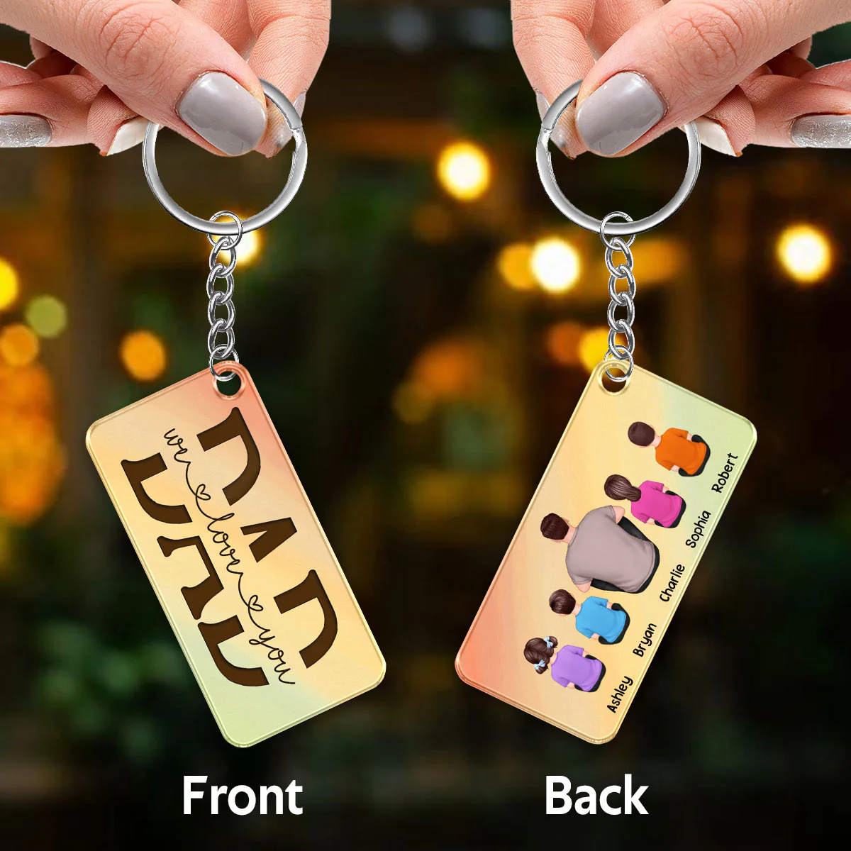 Best Dad Ever Back View Man Kids Dog Cat Personalized Acrylic Keychain - Image 3
