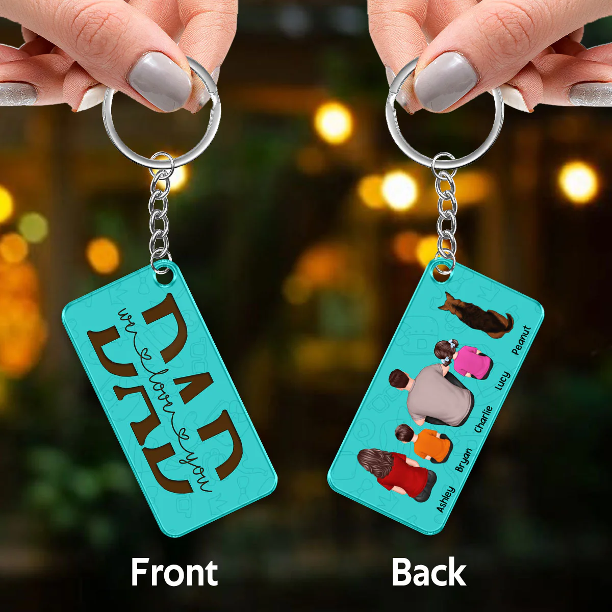 Best Dad Ever Back View Man Kids Dog Cat Personalized Acrylic Keychain - Image 3