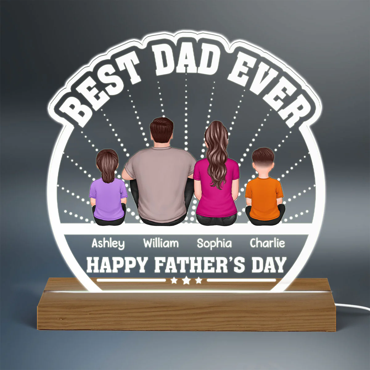 Best Dad Ever Back View Man Kids Dog Cat Personalized Custom Shaped Acrylic Plaque With Warm LED Night Light - Image 3