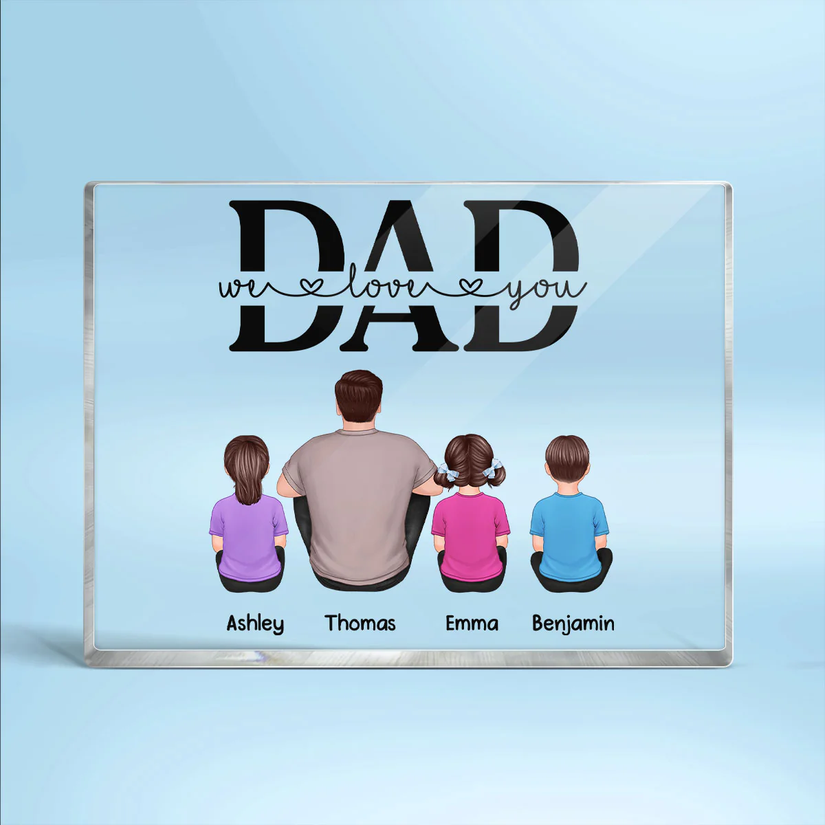 Best Dad Ever Back View Man Kids Dog Cat Personalized Horizontal Rectangle Acrylic Block Plaque - Image 2
