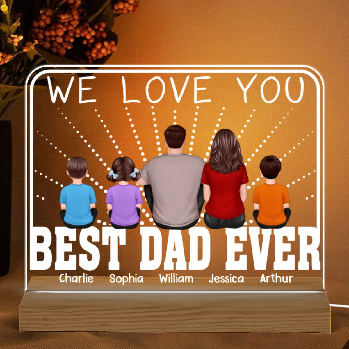 Best Dad Ever Back View Man Kids Dog Cat Personalized Rectangle Custom Shaped Acrylic Plaque With Warm LED Night Light - Image 4