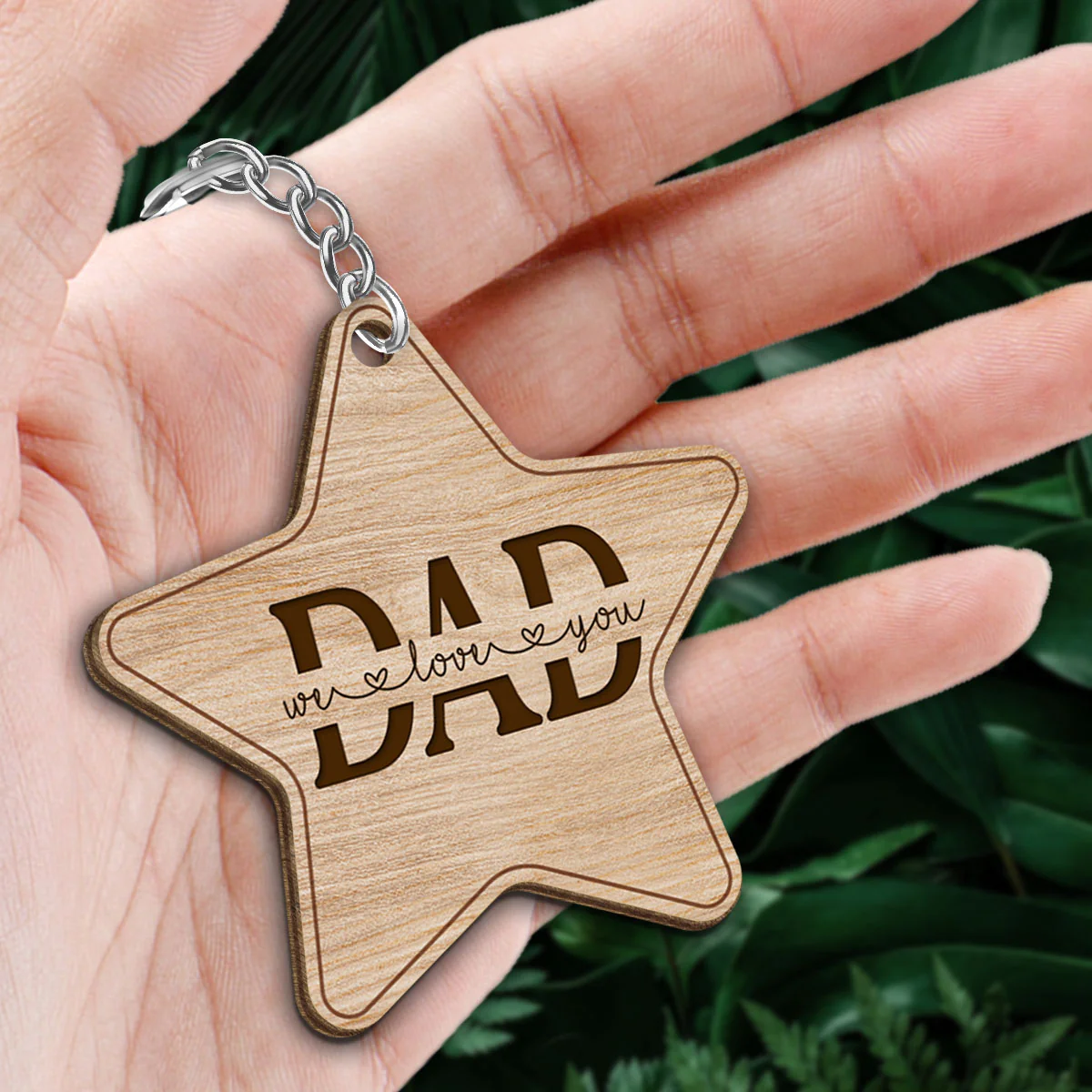 Best Dad Ever Back View Man Kids Dog Cat Personalized Star Shaped Wooden Keychain - Image 2