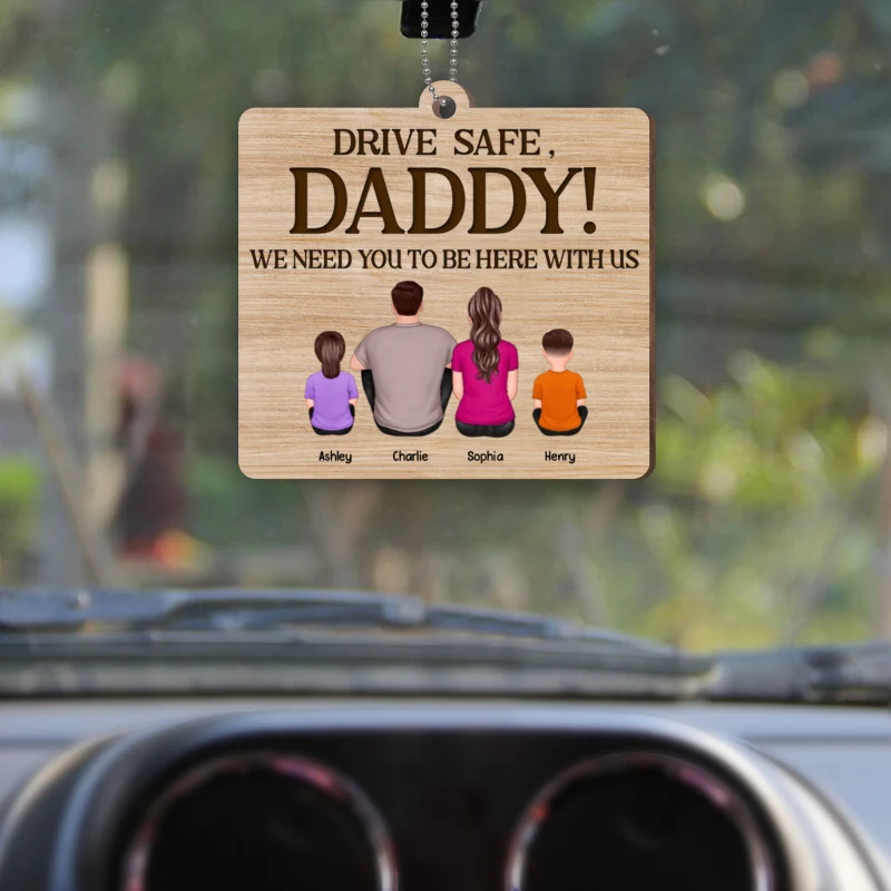 Best Dad Ever Back View Man Kids Dog Cat Personalized Wooden Car Ornament - Image 4