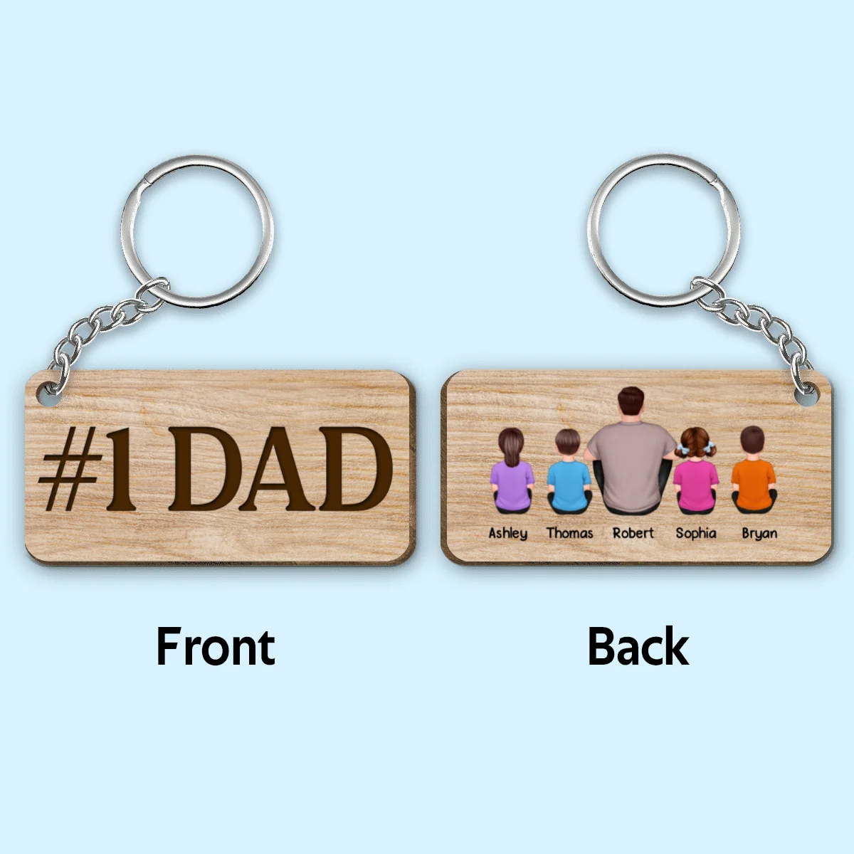 Best Dad Ever Back View Man Kids Dog Cat Personalized Wooden Keychain - Image 4