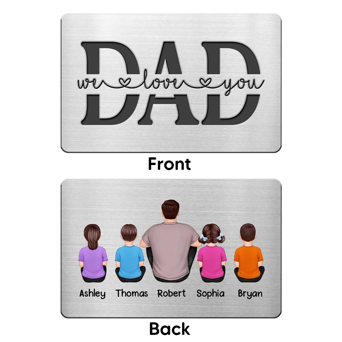 Best Dad Ever Back View Man Kids Dogs Cats Personalized Metal Wallet Card - Image 2