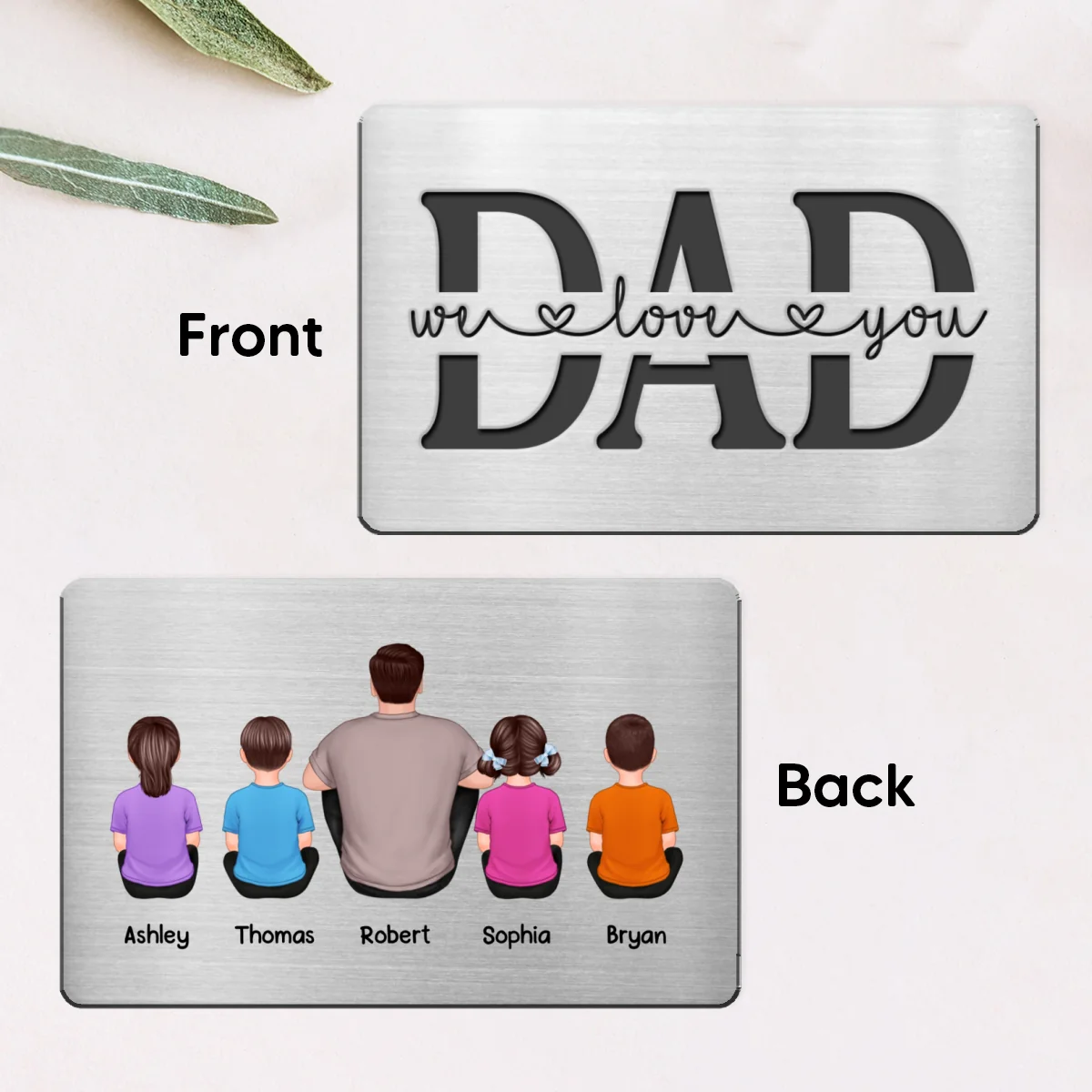 Best Dad Ever Back View Man Kids Dogs Cats Personalized Metal Wallet Card - Image 6
