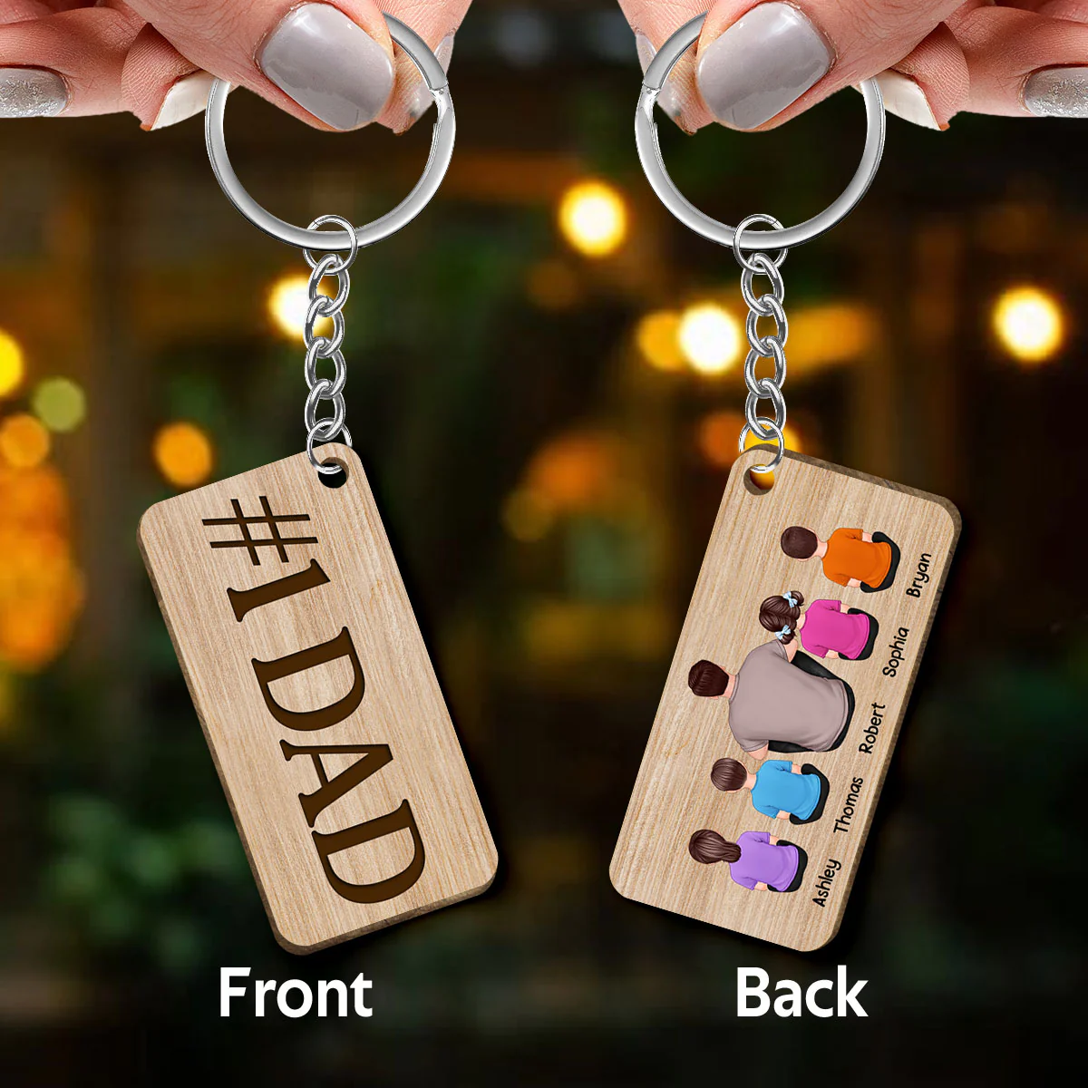 Best Dad Ever Back View Man Kids Dogs Cats - Personalized Wooden Keychain - Gift For Dad - Image 3
