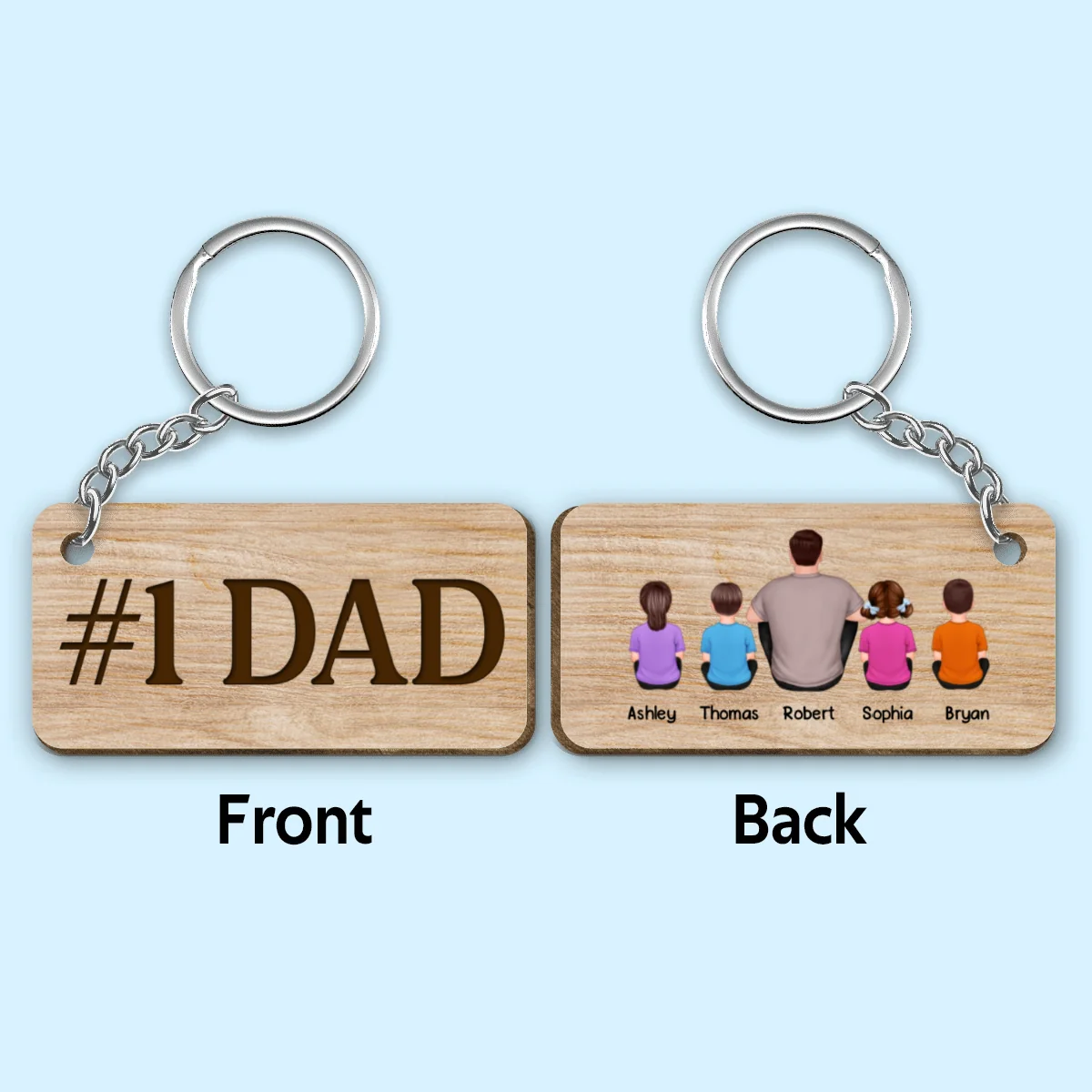 Best Dad Ever Back View Man Kids Dogs Cats - Personalized Wooden Keychain - Gift For Dad - Image 4