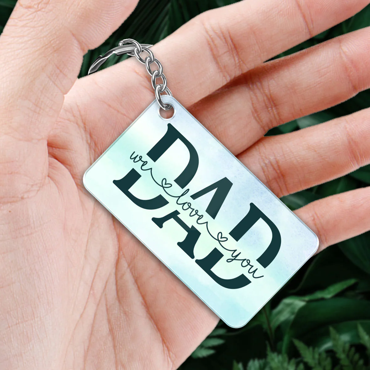 Best Dad Ever Back View Man & Kids Kid Dog Cat Sitting On Grass Personalized Acrylic Keychain - Image 2