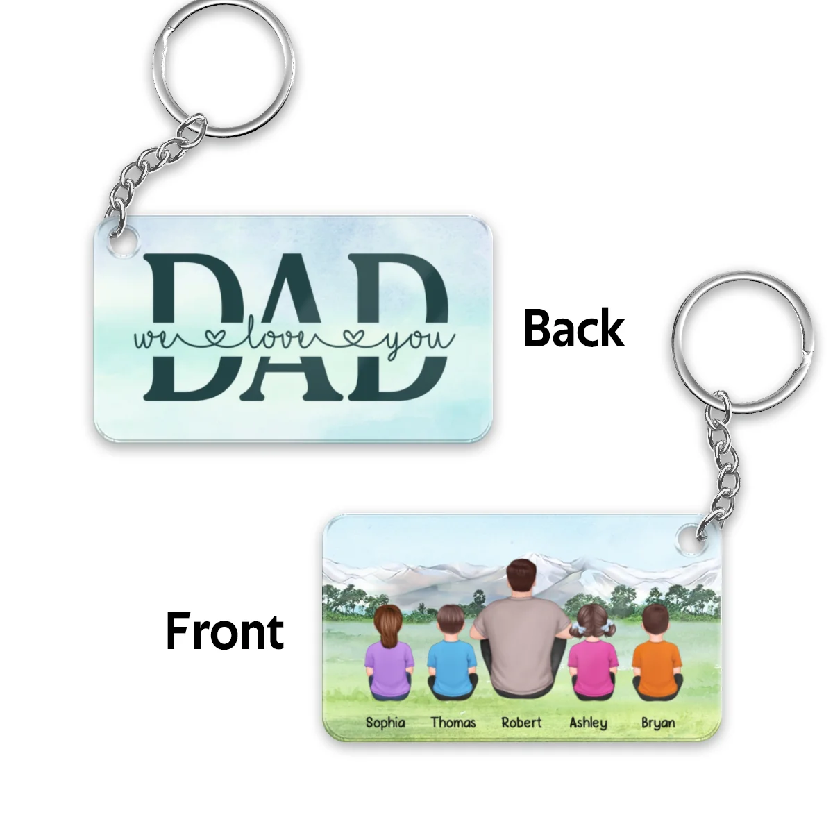 Best Dad Ever Back View Man & Kids Kid Dog Cat Sitting On Grass Personalized Acrylic Keychain - Image 4
