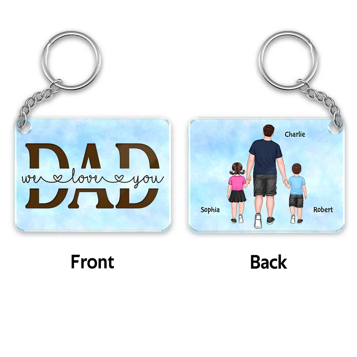 Best Dad Ever Back View Walking Dad & Kids Personalized Acrylic Keychain