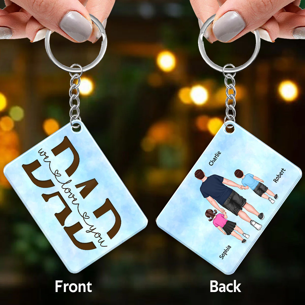 Best Dad Ever Back View Walking Dad & Kids Personalized Acrylic Keychain - Image 2