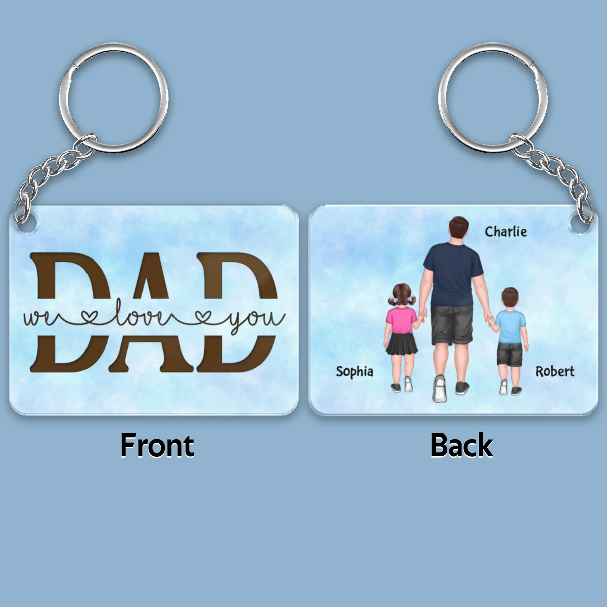 Best Dad Ever Back View Walking Dad & Kids Personalized Acrylic Keychain - Image 4