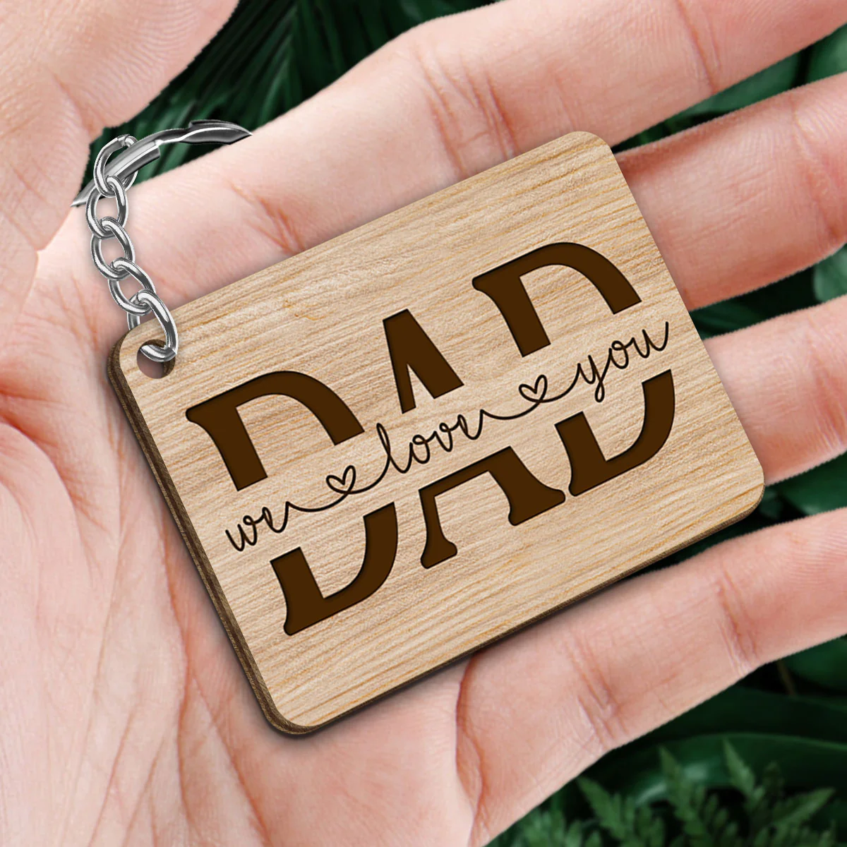 Best Dad Ever Back View Walking Dad & Kids - Personalized Wooden Keychain - Image 2