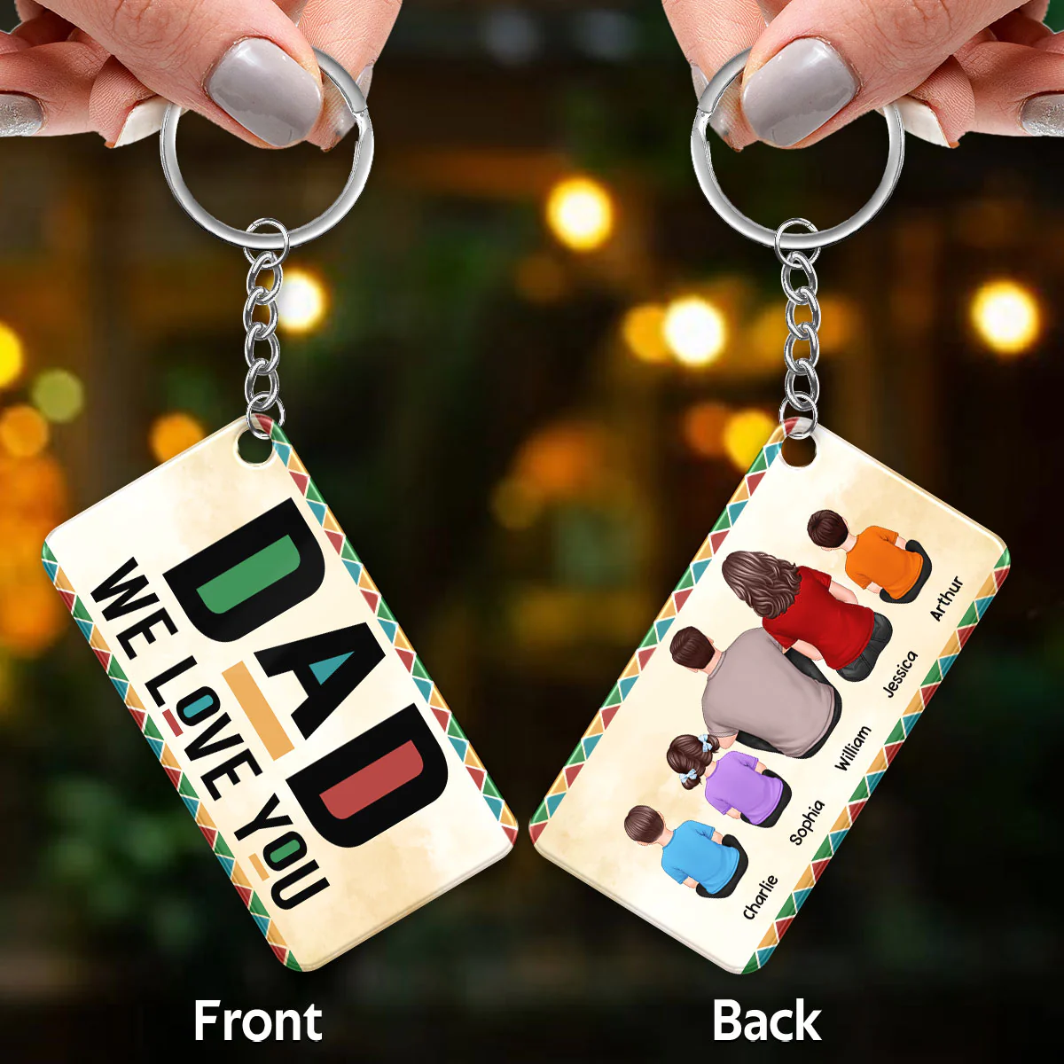 Best Dad Ever Colorful Pattern Back View Man Kids Dog Cat Personalized Acrylic Keychain - Image 2
