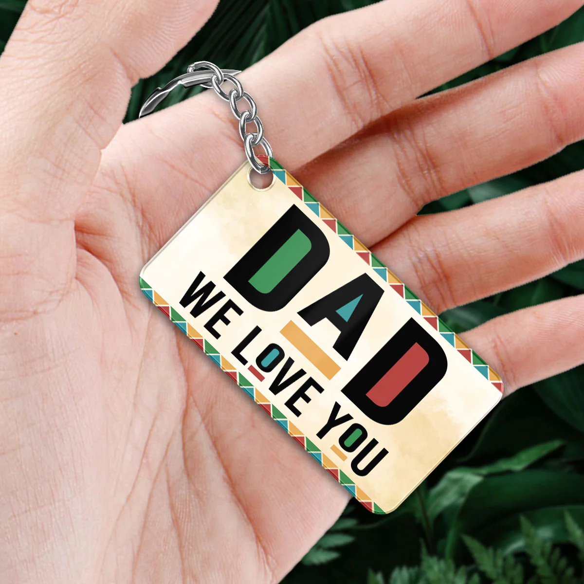 Best Dad Ever Colorful Pattern Back View Man Kids Dog Cat Personalized Acrylic Keychain - Image 3