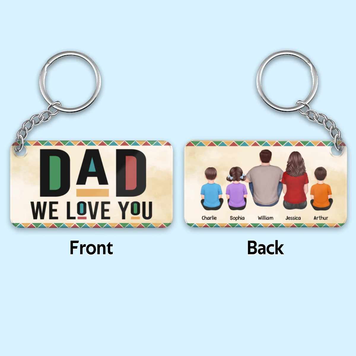 Best Dad Ever Colorful Pattern Back View Man Kids Dog Cat Personalized Acrylic Keychain - Image 4