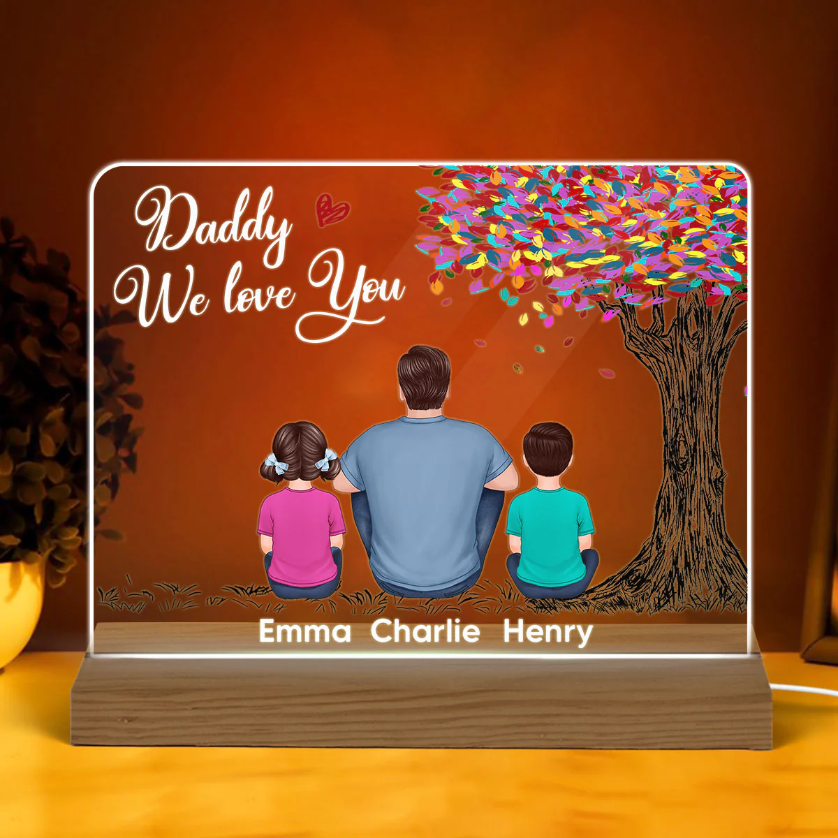 Best Dad Ever Colorful Tree Personalized Custom Shape Warm LED Night Light