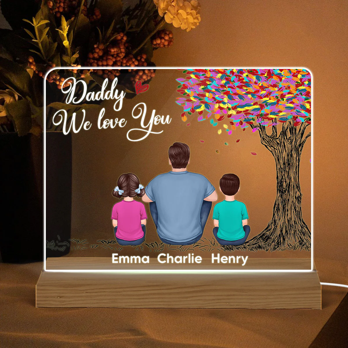 Best Dad Ever Colorful Tree Personalized Custom Shape Warm LED Night Light - Image 2