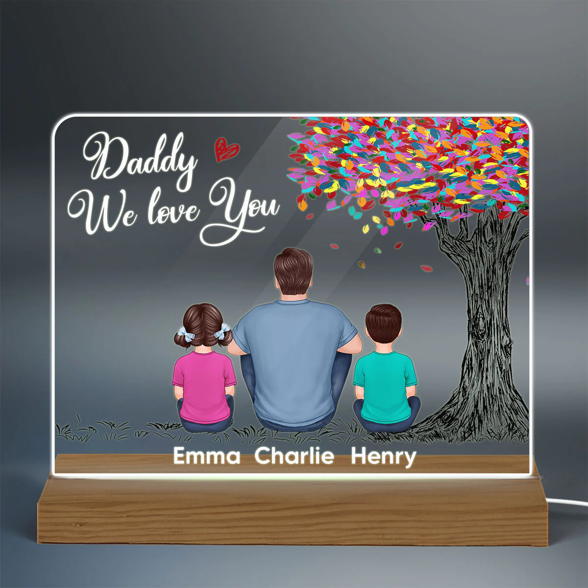 Best Dad Ever Colorful Tree Personalized Custom Shape Warm LED Night Light - Image 3