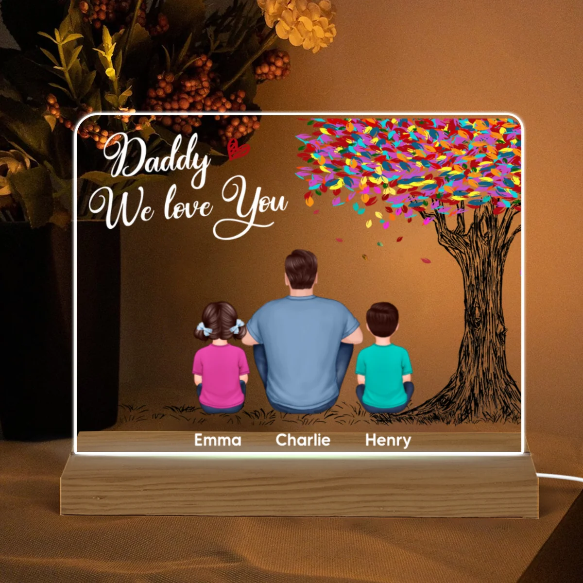 Best Dad Ever Colorful Tree Personalized Custom Shape Warm LED Night Light - Image 4