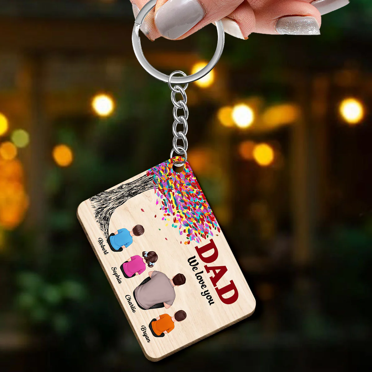 Best Dad Ever Colorful Tree Personalized Wooden Keychain - Image 3