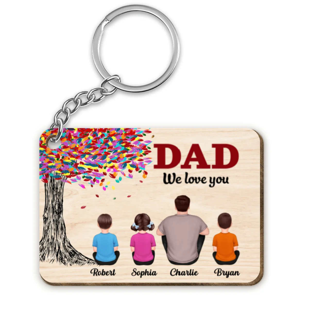Best Dad Ever Colorful Tree Personalized Wooden Keychain - Image 4