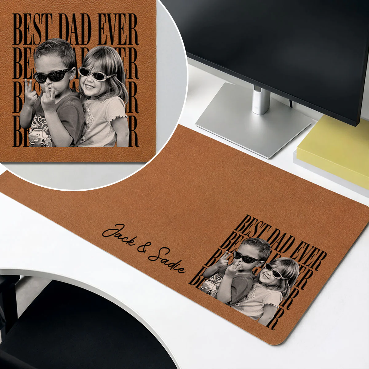 Best Dad Ever Custom Kids Photo - Personalized Desk Mat - Father's Day Gift For Dad, Husband - Image 4