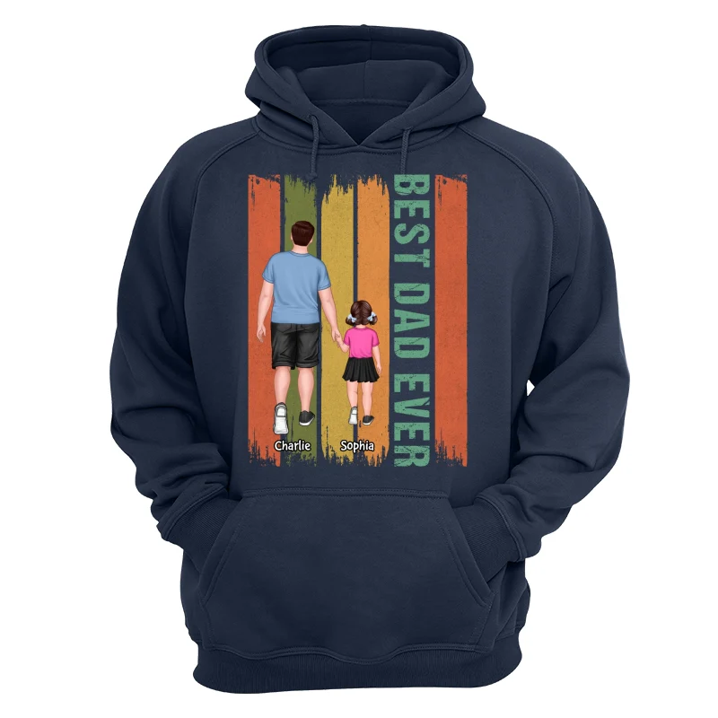 Best Dad Ever Dad And Son Daughter Walking Retro Gift For Dad Personalized Shirt - Image 14