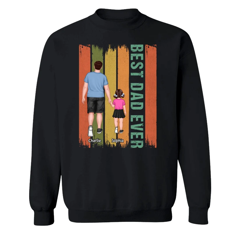 Best Dad Ever Dad And Son Daughter Walking Retro Gift For Dad Personalized Shirt - Image 16