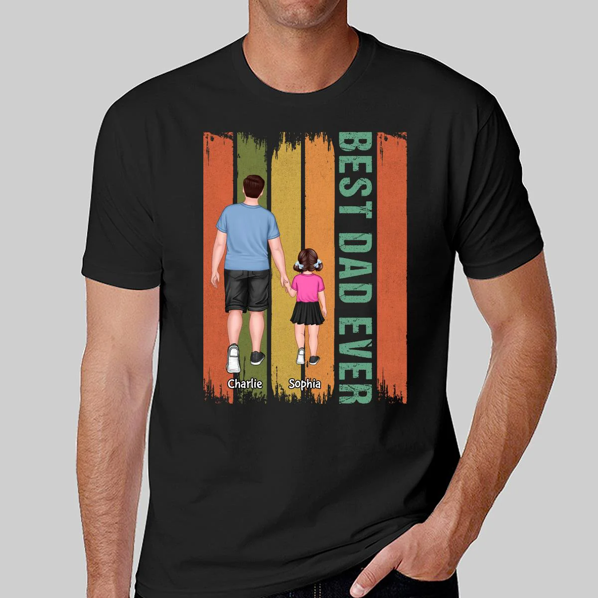 Best Dad Ever Dad And Son Daughter Walking Retro Gift For Dad Personalized Shirt - Image 2