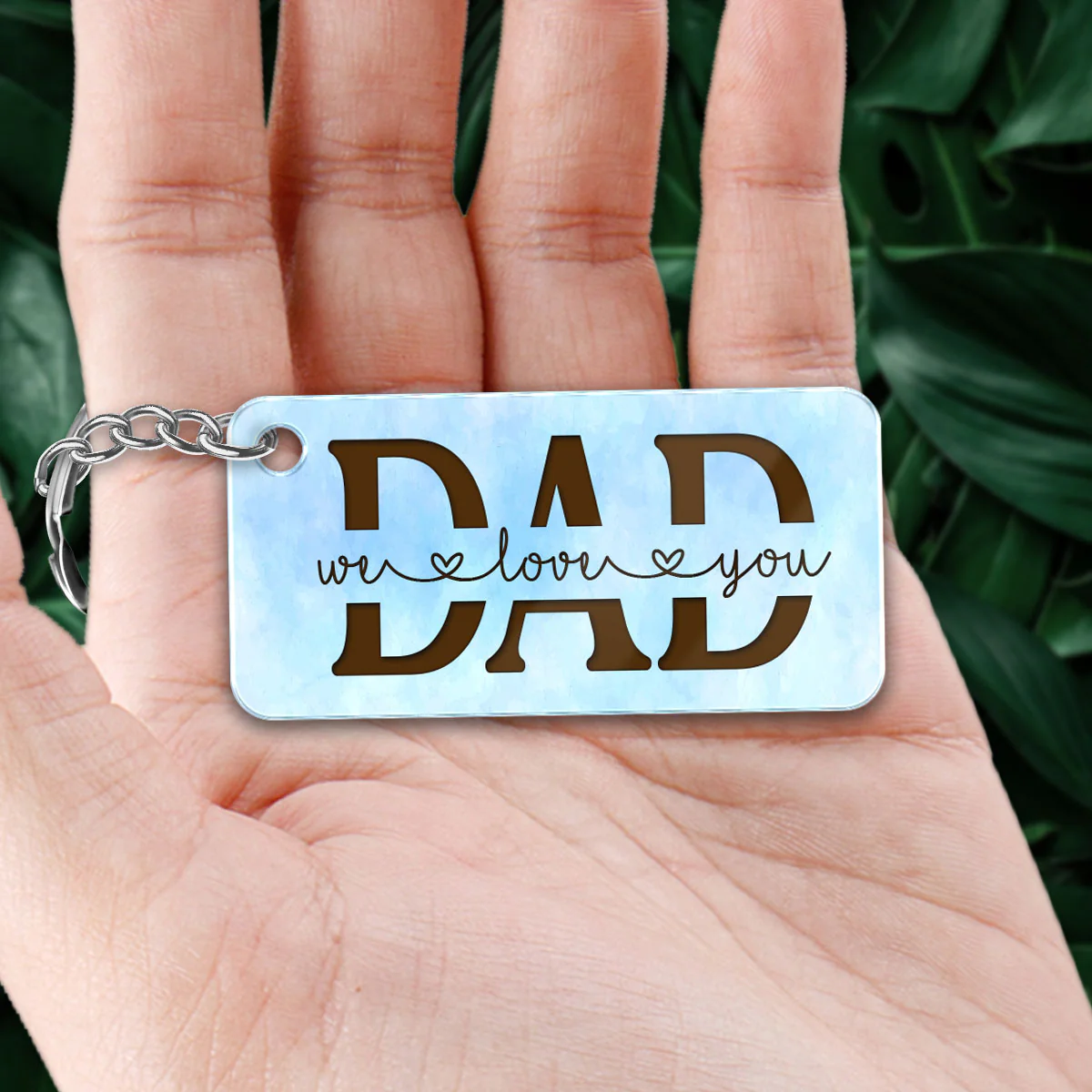 Best Dad Ever Denim Jacket Sitting Back View Personalized Acrylic Keychain - Image 2
