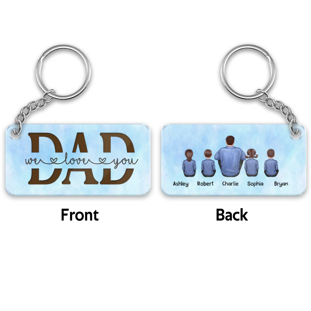 Best Dad Ever Denim Jacket Sitting Back View Personalized Acrylic Keychain - Image 4