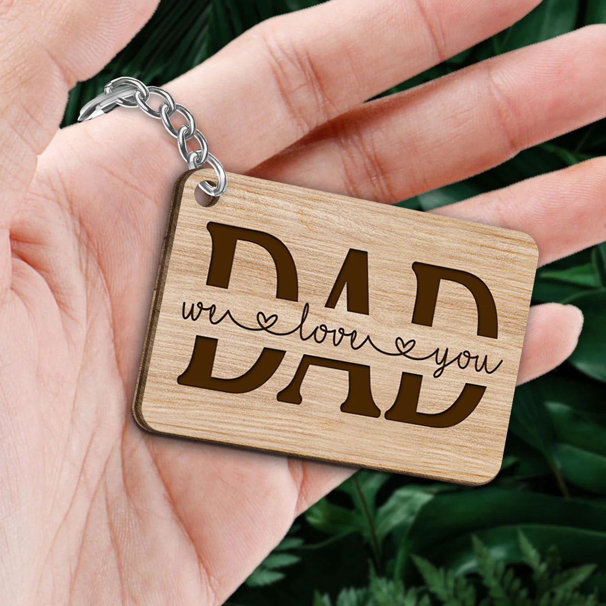 Best Dad Ever Doll Man & Kids Dogs Cats Watercolor Style Father‘s Day Gift Personalized Wooden Keychain - Image 2